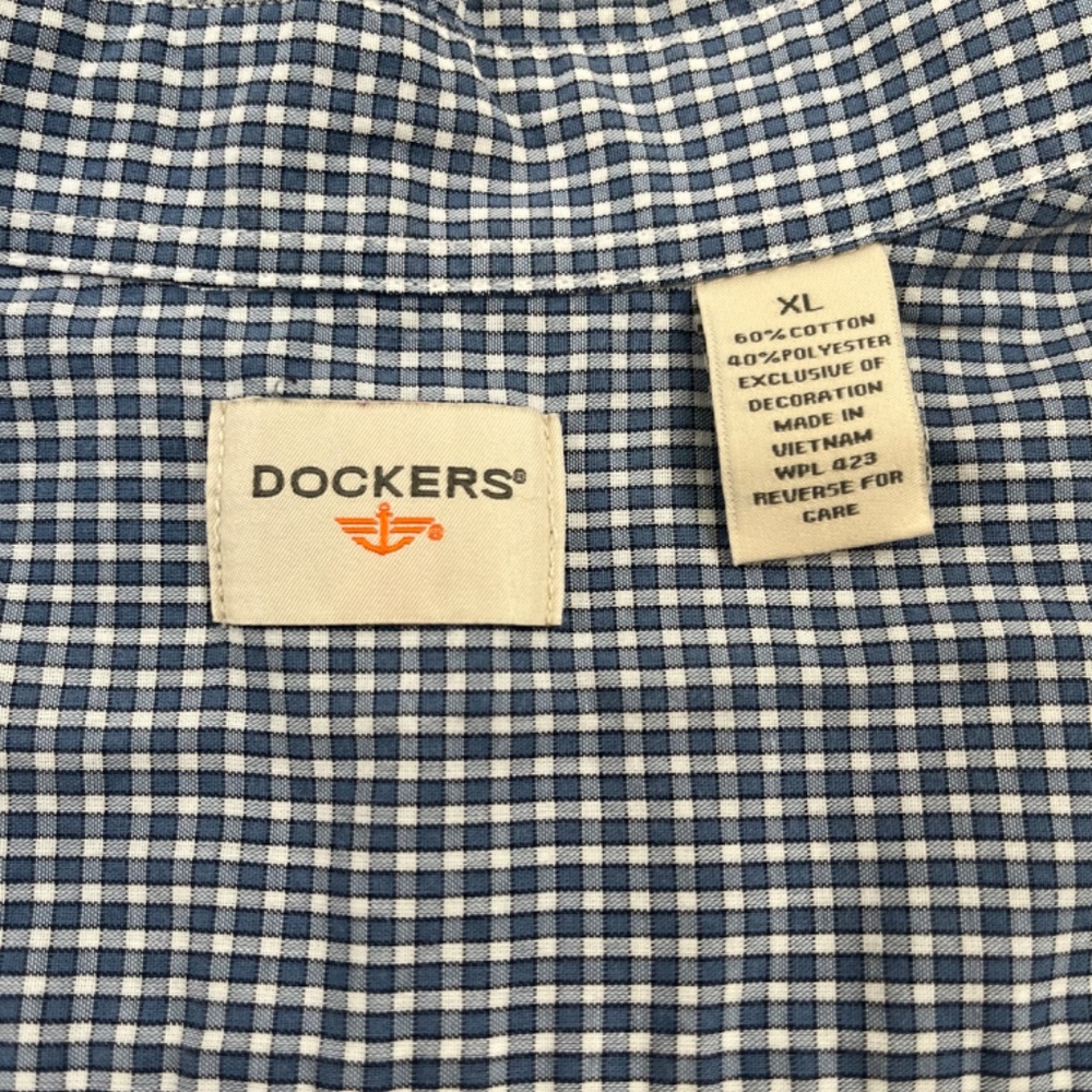 Docker Shirt Adult Extra Large Blue Button Up Check Short Sleeve Casual Men - Picture 6 of 9